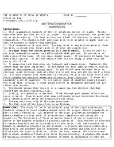 THE UNIVERSITY OF TEXAS AT AUSTIN School of Law 8 December 1992, 8:30 a.m. EXAM NO. ________