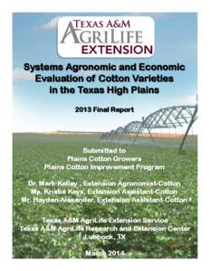 Systems Agronomic and Economic Evaluation of Cotton Varieties in the Texas High Plains 2013 Final Report  Submitted to