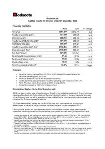 Bodycote plc Audited results for the year ended 31 December 2012 Financial Highlights