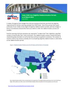 State Child Care Eligibility Redetermination Periods as of March 2014 June 2014 In states, the agency that manages the child care assistance fund also sets forth the eligibility requirements for families receiving subsid