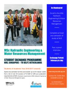 Be Nominated Enroll in the MSc Hydraulic Engineering & Water Resources Management