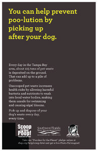 You can help prevent poo-lution by picking up after your dog.  Every day in the Tampa Bay