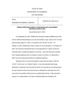 Order Approving Annual Purchased Gas Adjustment Reconciliation Filing
