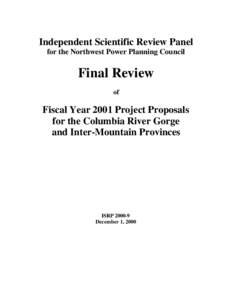 Independent Scientific Review Panel for the Northwest Power Planning Council Final Review of