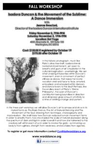 FALL WORKSHOP Isadora Duncan & the Movement of the Sublime: A Dance Immersion With  Jeanne Bresciani,