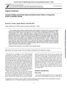 Acrylamide / Amides / Monomers / Nutrition / Risk factors / Risk factors for breast cancer / Crisp bread / Breast cancer / Folic acid / Medicine / Oncology / Epidemiology