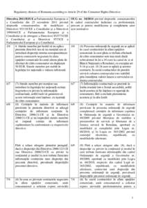 Regulatory choices of Romania according to Article 29 of the Consumer Rights Directive Directiva[removed]UE a Parlamentului European si a Consiliului din 25 octombrie 2011 privind drepturile consumatorilor, de modificare