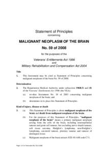 Statement of Principles concerning MALIGNANT NEOPLASM OF THE BRAIN No. 59 of 2008 for the purposes of the