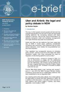 NSW Parliamentary Research Service July 2015 e-briefUber and Airbnb: the legal and