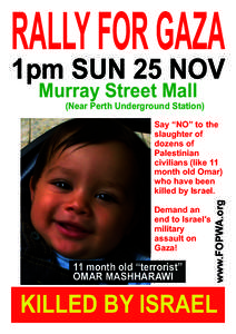 RALLY FOR GAZA 1pm SUN 25 NOV Murray Street Mall (Near Perth Underground Station)