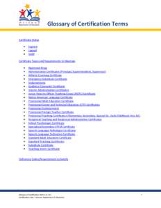 Glossary of Certification Terms Certificate Status   