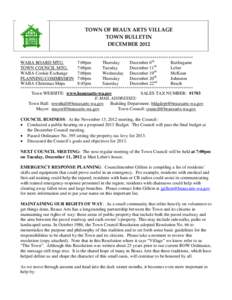 TOWN OF BEAUX ARTS VILLAGE TOWN BULLETIN DECEMBER 2012 *******************************************************************************************  WABA BOARD MTG.