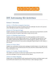 DIY Astronomy Kit Activities Section 1: Astronomy Activity 1.0 The Electromagnetic Spectrum The student observes the existence of radiation other than visible light; they observe the spectrum of the visible light and exp