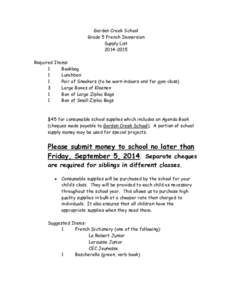 Garden Creek School Grade 5 French Immersion Supply List[removed]Required Items: 1