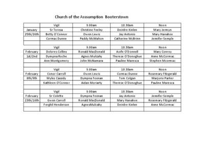 Church of the Asssumption Booterstown January 25th/26th Vigil Sr Teresa