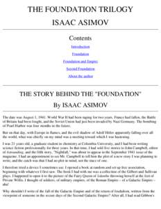 THE FOUNDATION TRILOGY ISAAC ASIMOV Contents Introduction Foundation Foundation and Empire