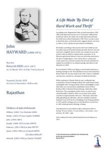 A Life Made ‘By Dint of Hard Work and Thrift’ John HAYWARD[removed]Married