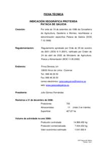 FICHA TÉCNICA INDICACIÓN XEOGRÁFICA PROTEXIDA PATACA DE GALICIA