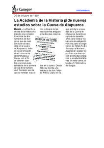 www.lacarregue.es  26 de octubre de 1868 La Academia de la Historia pide nuevos estudios sobre la Cueva de Atapuerca