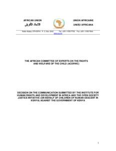 AFRICAN UNION  UNION AFRICAINE UNIÃO AFRICANA  Addis Ababa, ETHIOPIA P. O. Box 3243