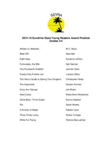 Sunshine State Young Readers Award Finalists Grades 3-5 Athlete vs. Mathlete W.C. Mack