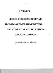 Letter Concerning Off-Air Recording from Steve Bryant, National Film and Television Archive, London