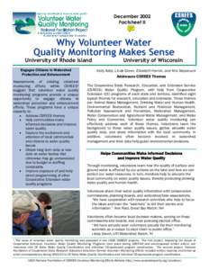 December 2002 Factsheet II Why Volunteer Water Quality Monitoring Makes Sense