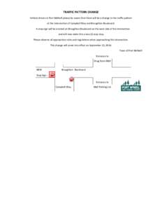 TRAFFIC PATTERN CHANGE Vehicle drivers in Port McNeill please be aware that there will be a change in the traffic pattern at the intersection of Campbell Way and Broughton Boulevard. A stop sign will be erected on Brough