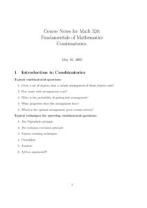 Course Notes for Math 320: Fundamentals of Mathematics Combinatorics. May 16, [removed]