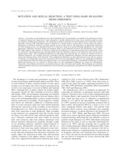 Evolution, 57(9), 2003, pp. 2139–2146  MUTATION AND SEXUAL SELECTION: A TEST USING BARN SWALLOWS FROM CHERNOBYL A. P. MøLLER1