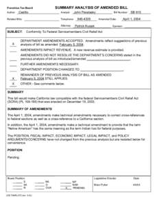 SUMMARY ANALYSIS OF AMENDED BILL  Franchise Tax Board Author:  Cedillo