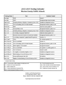 [removed]Testing Calendar Marion County Public Schools Testing Dates Test