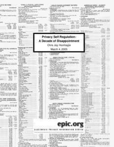 Privacy Self Regulation: A Decade of Disappointment Chris Jay Hoofnagle March 4, 2005  Front and Back Covers: Personal information available for sale, priced per thousand names.