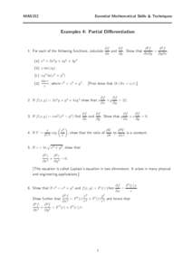 MAS152  Essential Mathematical Skills & Techniques Examples 4: Partial Differentiation