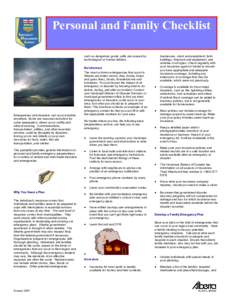 Emergency Preparedness Personal and Family Checklist businesses, stock and equipment; farm