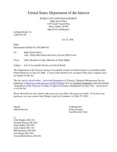 United States Department of the Interior BUREAU OF LAND MANAGEMENT Idaho State Office 1387 South Vinnell Way Boise, Idaho[removed]http://www.id.blm.gov