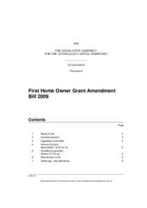 2009  THE LEGISLATIVE ASSEMBLY FOR THE AUSTRALIAN CAPITAL TERRITORY  (As presented)