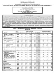 REPUBLIQUE TOGOLAISE MINISTERE DE LA PLANIFICATION DU DEVELOPPEMENT INSTITUT NATIONAL DE LA STATISTIQUE ET DES ETUDES ECONOMIQUES ET DEMOGRAPHIQUES  INDICE HARMONISE