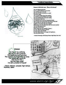 Creative Impressions Response to Nelly Sachs’ poem: “Chorus of the Rescued” We, the following generation Live in a world so foreign to your dismay Your suffering seems so surreal Our lives are often so pressured, s