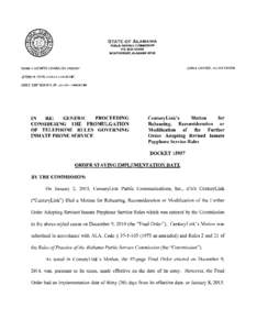 STATE OF ALABAMA PUBLIC SERVICE COMMISSION P.O. BOXMONTGOMERY, ALABAMAJOHN A. GARNER, EXECUTIVE DIRECTOR