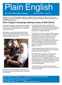 Plain English The voice of Plain English Campaign November[removed]Issue 75