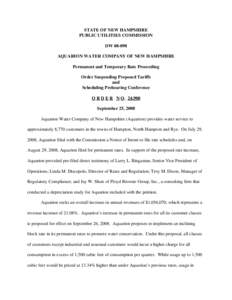 STATE OF NEW HAMPSHIRE PUBLIC UTILITIES COMMISSION DW[removed]AQUARION WATER COMPANY OF NEW HAMPSHIRE Permanent and Temporary Rate Proceeding Order Suspending Proposed Tariffs