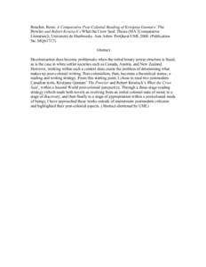 Boucher, Remi. A Comparative Post-Colonial Reading of Kristjana Gunnars’ The Prowler and Robert Kroetsch’s What the Crow Said. Thesis (MA [Comparative Literature]), Université de Sherbrooke. Ann Arbor: ProQuest/UMI,