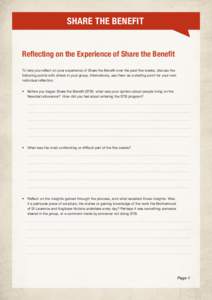 SHARE THE BENEFIT Reflecting on the Experience of Share the Benefit To help you reflect on your experience of Share the Benefit over the past five weeks, discuss the following points with others in your group. Alternativ