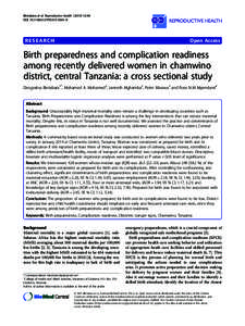 Birth preparedness and complication readiness among recently delivered women in chamwino district, central Tanzania: a cross sectional study