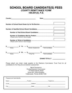 SCHOOL BOARD CANDIDATE(S) FEES COUNTY REMITTANCE FORM[removed]), F.S. County:  Date: