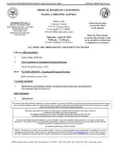 STATE AND CONSUMER SERVICES AGENCY- Department of Consumer Affairs  EDMUND G. BROWN JR, Governor MEDICAL BOARD OF CALIFORNIA PANEL A MEETING AGENDA