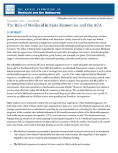 The Role of Medicaid in State Economies: Looking Forward to the ACA