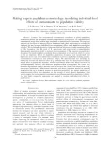 Ecological Applications, 22(6), 2012, pp. 1791–1802 Ó 2012 by the Ecological Society of America Making leaps in amphibian ecotoxicology: translating individual-level effects of contaminants to population viability J. 