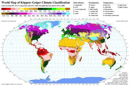 World Map of Köppen−Geiger Climate Classification  Main climates